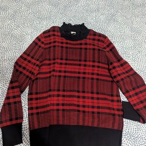 LOFT Red and Black Plaid Turtleneck Sweater